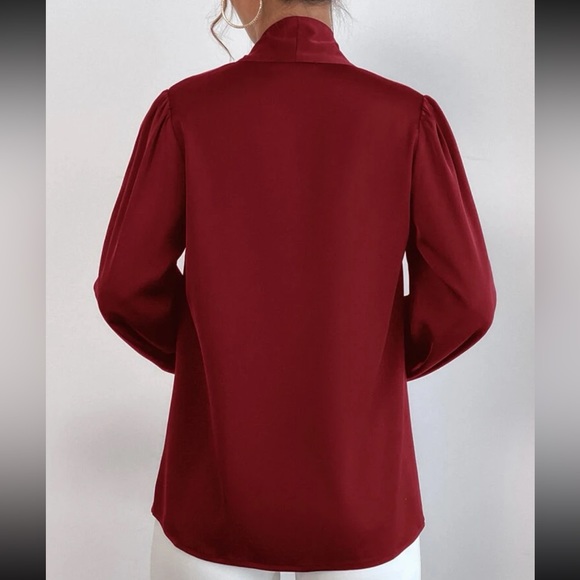 Classic Elegant Satin Tie Neck Work Office Top Blouse Shirt Green - Picture 10 of 16